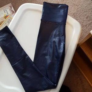 Faux leather blue stretch pants